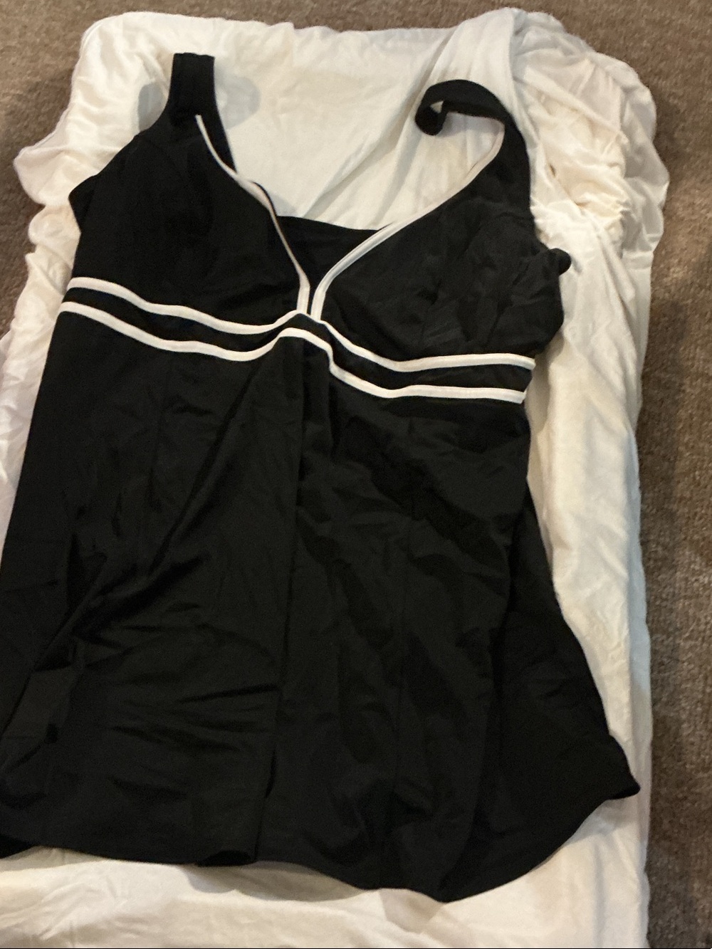 Avenue Black One-Piece Swimsuit with White Trim with built in bra